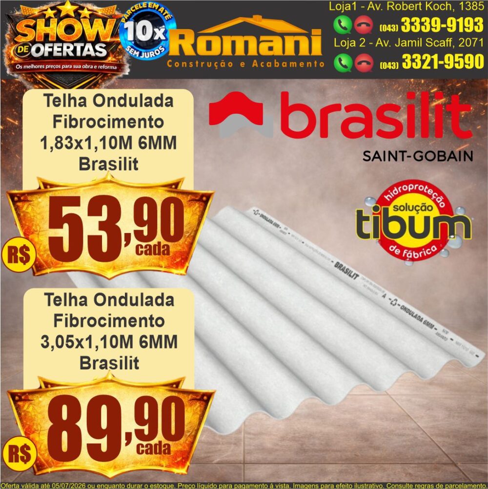 telha ondulada fibrocimento amianto brasilit eternit 6mm 110 show de oferta promocao