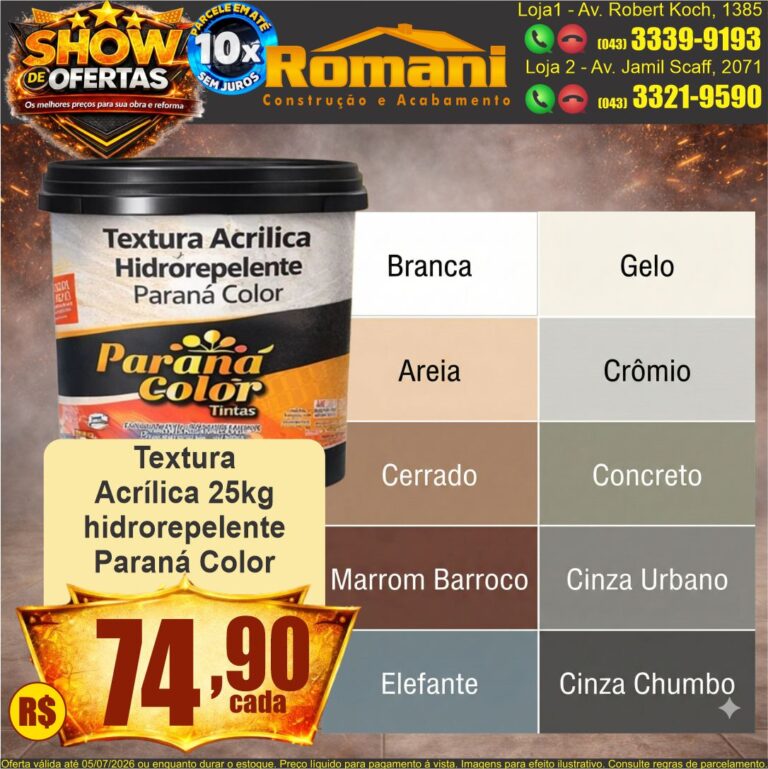 textura acrilica hidrorepelente 25kg parana color show de ofertas promocao
