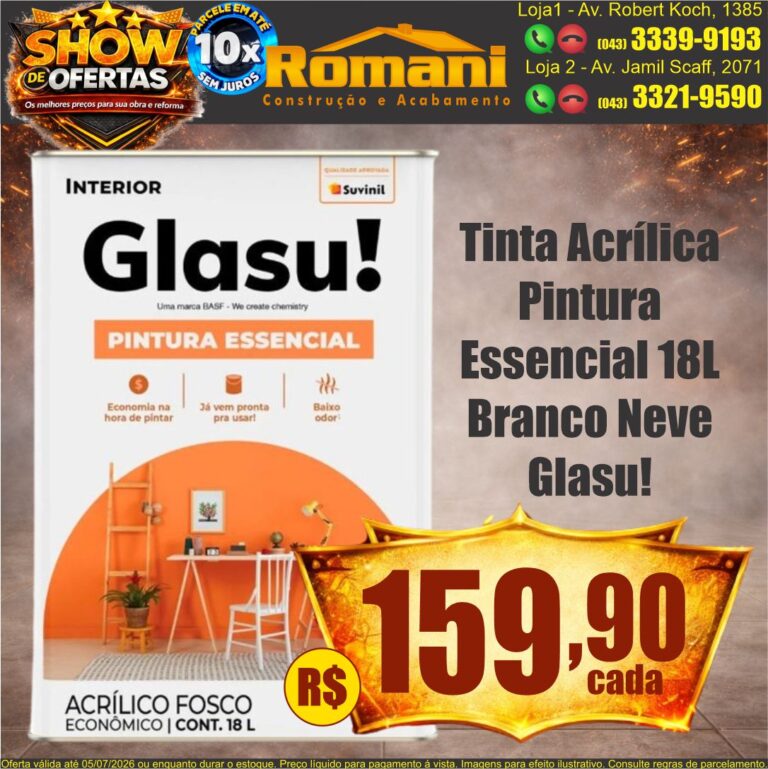 tinta acrilica pintura essencial Glasu fosco branco neve 18l suvinil show de ofertas promocao