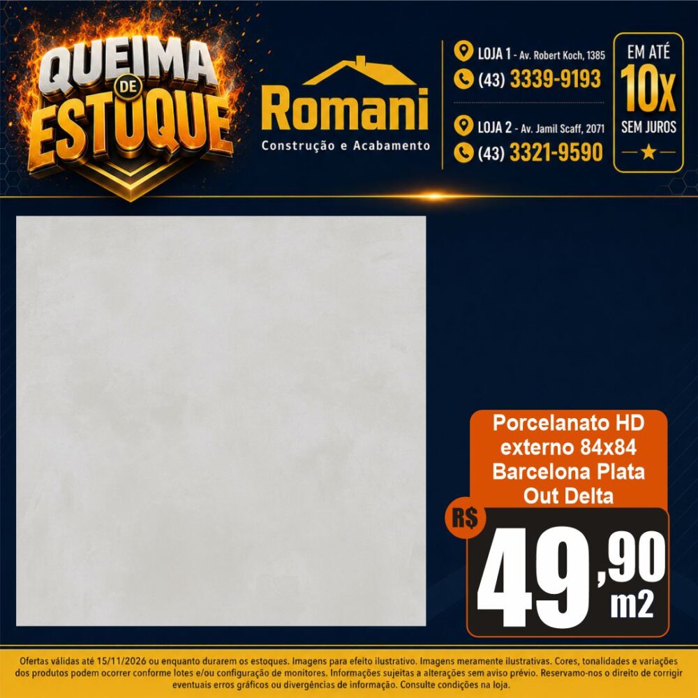 porcelanato BARCELONA PLATA OUT 84X84 DELTA queima de estoque em londirna