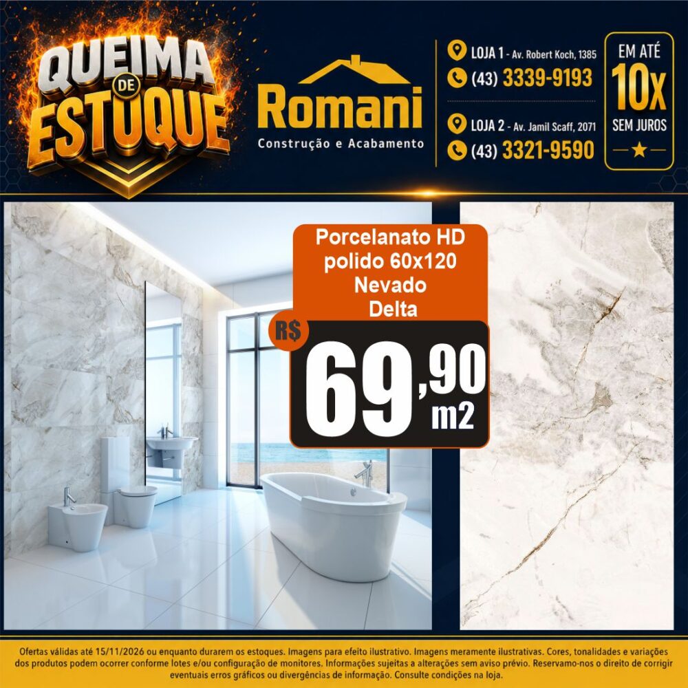 porcelanato NEVADO POLIDO 60X120 delta queima de estoque em londirna