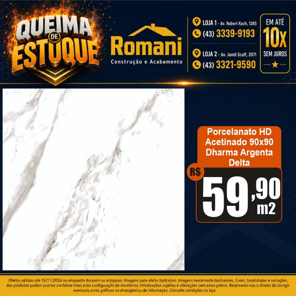 porcelanato dharma argenta 90x90 polido delta queima de estoque em londirna