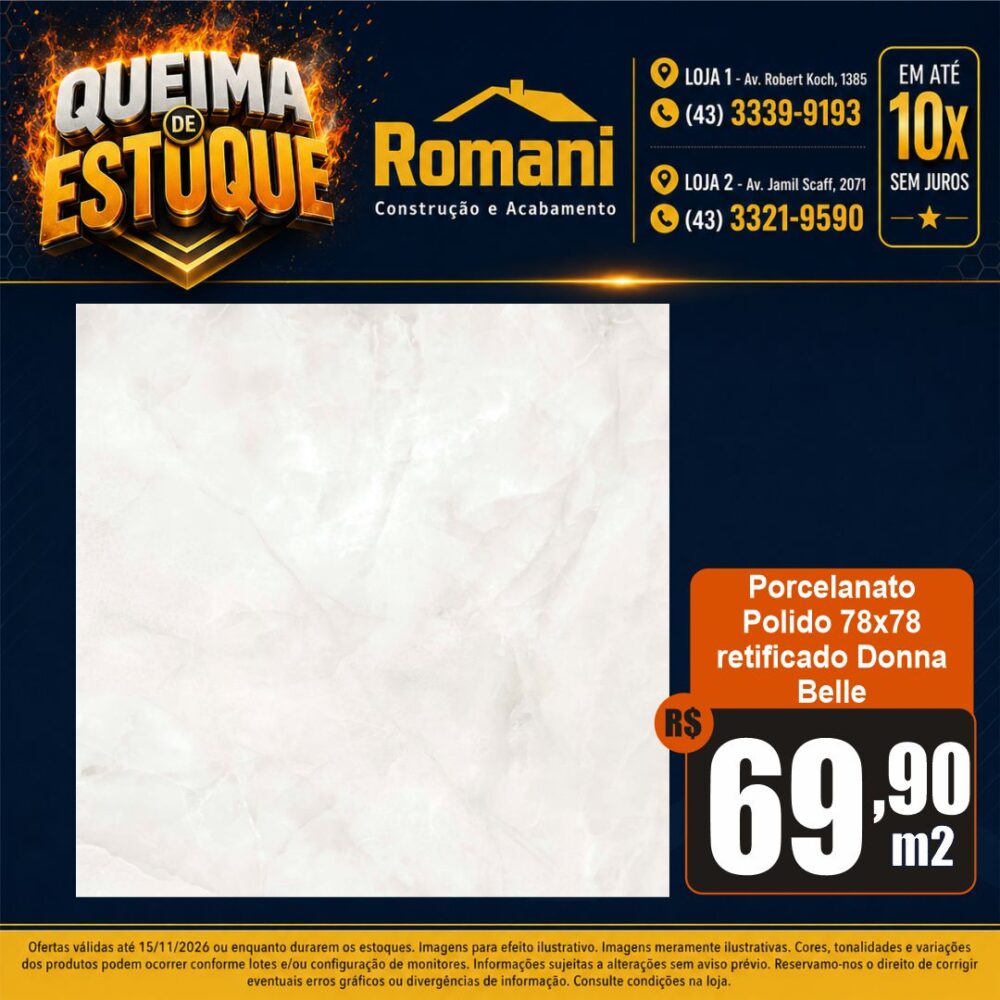 porcelanato dona 78x78 polido belle queima de estoque em londirna