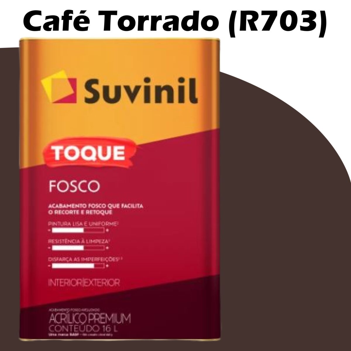 c1638e1b-b843-4bac-b89c-efb8bc72b3e6 TINTA ACRILICA TOQUE FOSCO BASE C 16L SUVINIL CAFE TORRADO (R703)