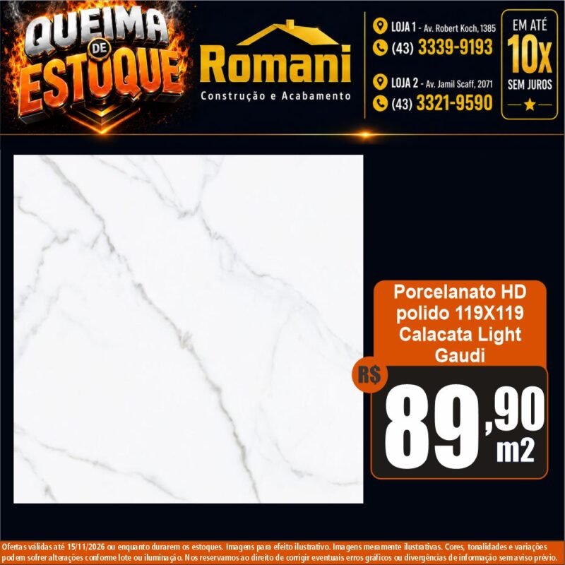 3d1442c7-77f6-42ee-8b16-a78b4b40a692 PORCELANATO POLIDO CALACATA LIGHT 119X119 GAUDI (2,83)
