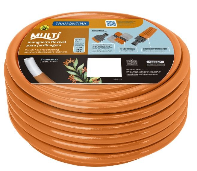 KIT MANGUEIRA 1/2' MULTI LARANJA P/JARDIM 20M TRAMONTINA