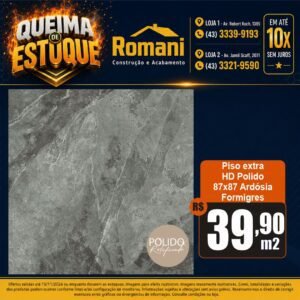 PISO ARDOSIA POLIDO 87X87 FORMIGRES 2,27MT*