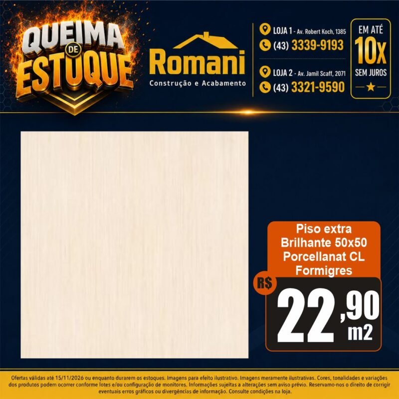 PISO BRILHANTE FORMIGRES PORCELLANAT CL 50X50 (2,50)*