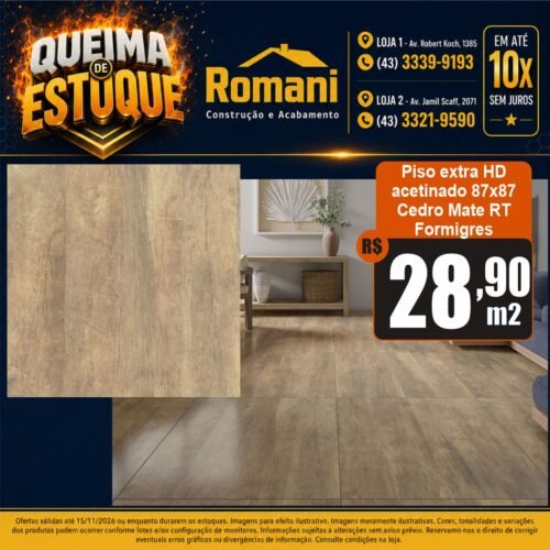 f6efdd8c-c1f0-40ce-82d0-6e128c4c8e1c PISO CEDRO MATE RT 87X87 FORMIGRES 2,27MT HD*