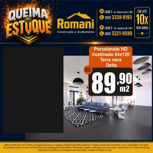 PORCELANATO ACETINADO TERRA NERA BLACK 84X120 DELTA (3,00)*