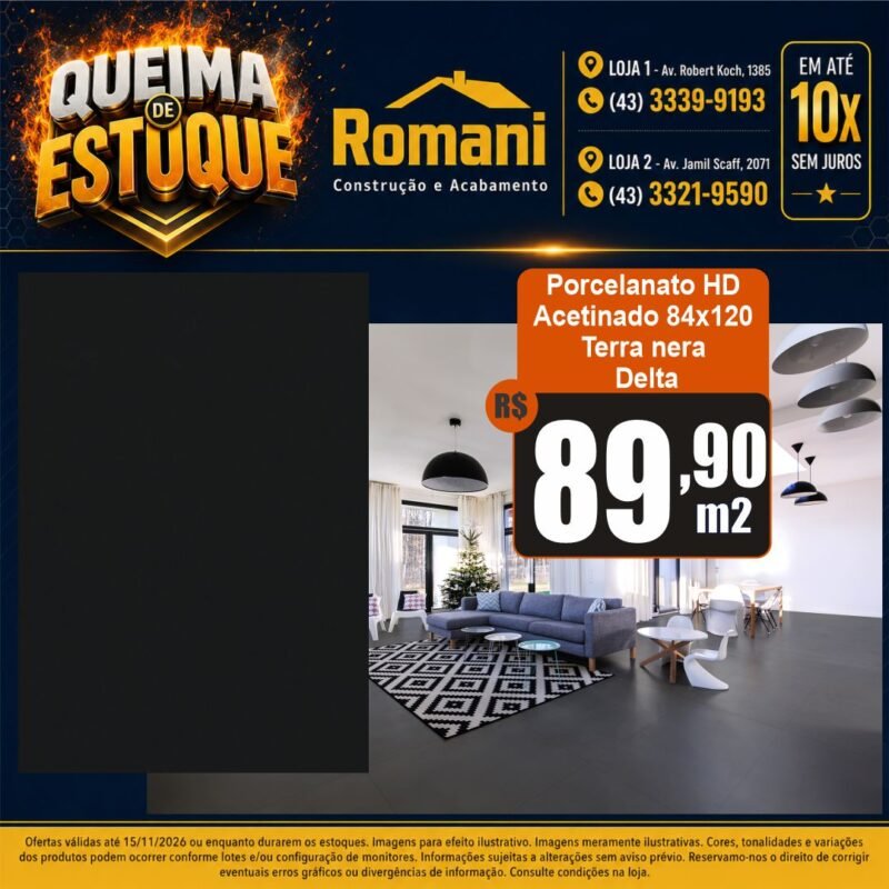 PORCELANATO ACETINADO TERRA NERA BLACK 84X120 DELTA (3,00)*
