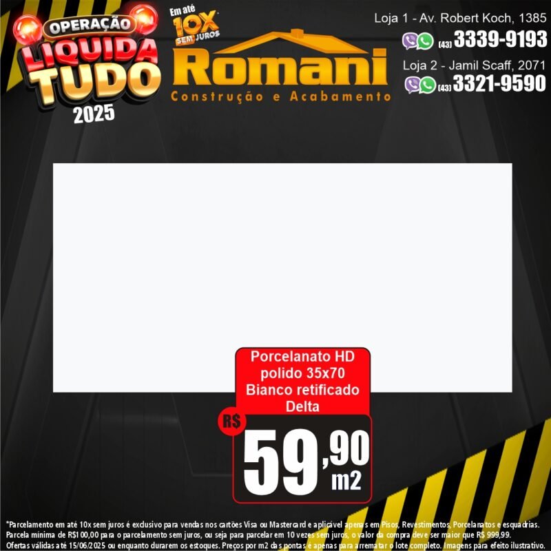 REVEST. PORC. RET. 35X70 BIANCO POLIDO DELTA 1,97*