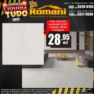 PISO CLEANTEC WHITE MATE 81X81 ACETINADO 1,97MT FORMIGRES RT