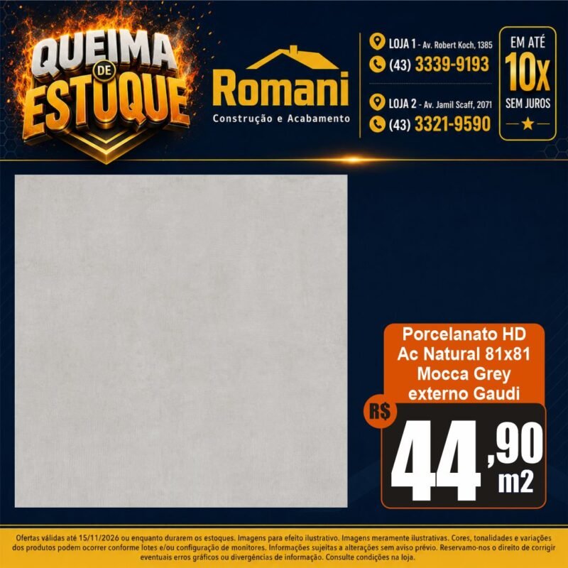 PORCELANATO MOCCA GREY NATURAL RETIFICADO 81X81 GAUDI (2,64)*
