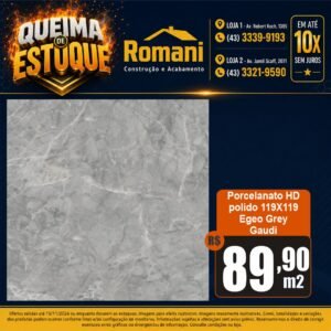 PORCELANATO EGEO GREY POLIDO RET. 119X119 GAUDI (2,83)