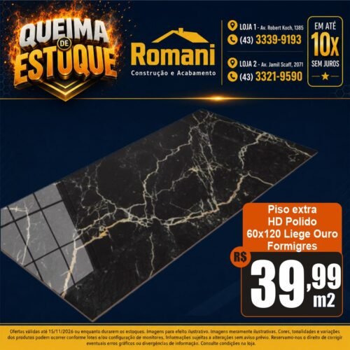 PISO GRAN LIEGE OURO NEGRO 60X120 POLIDO FORMIGRES (2,16)*