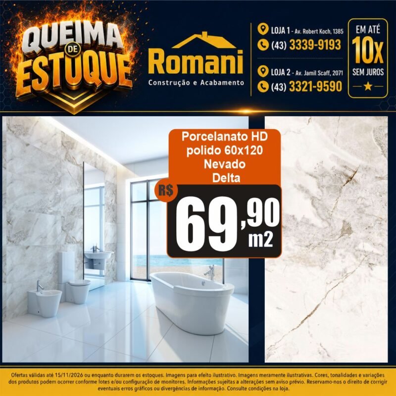 PORCELANATO POLIDO RETIF. 60X120 NEVADO DELTA (2,88)