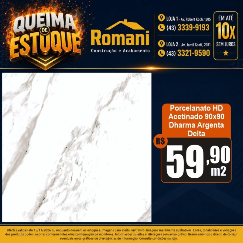PORCELANATO DHARMA ARGENTA ACETINADO 90X90 DELTA NOVA (2,43)