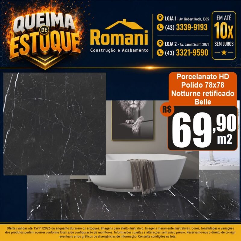 PORCELANATO POLIDO RT 78X78 NOTTURNE BELLE (2,45)
