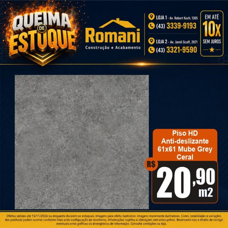PISO ANTI-DESLIZANTE EXTERNO MUBE GRAY 61X61 CERAL (2,65)*
