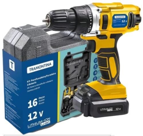 KIT PARAFUSADEIRA A BATERIA 12V COM MALETA 16 PEÇAS TRAMONTINA