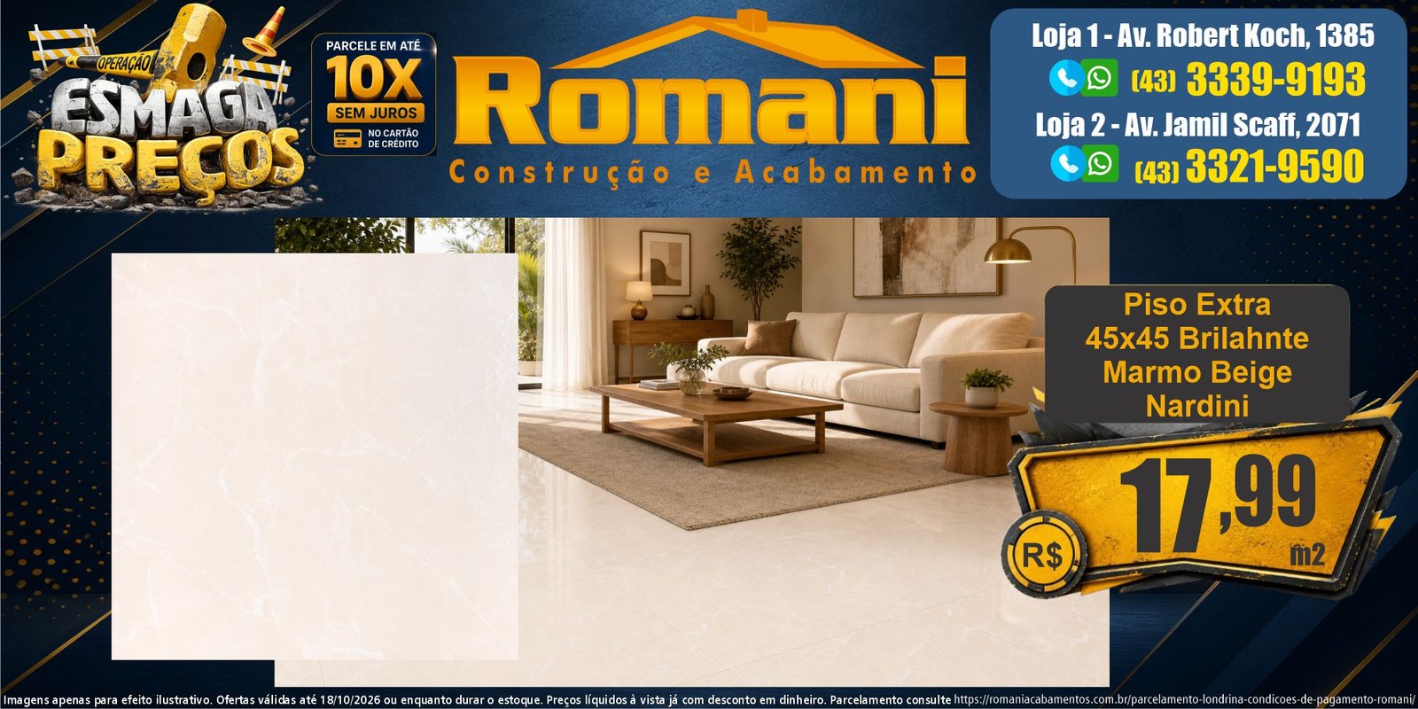 Esmaga Precos - Piso Extra 45x45 Brilhante Marmo Beige Nardini