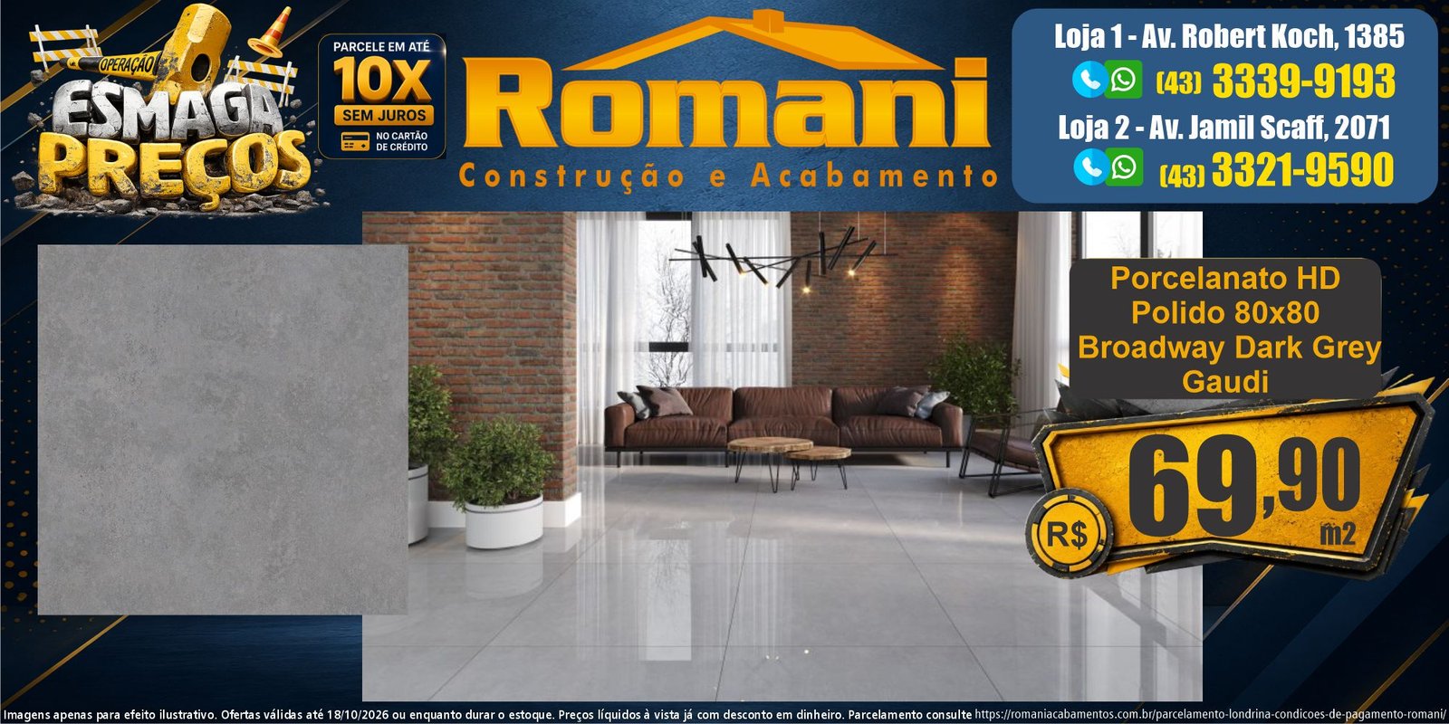 Esmaga Precos - Porcelanato HD Polido 80x80 Broadway Dark Grey Gaudi