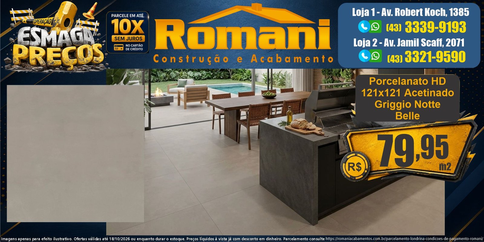 Esmaga Precos - Porcelanato HD 121x121 Acetinado Griggio Notte Belle