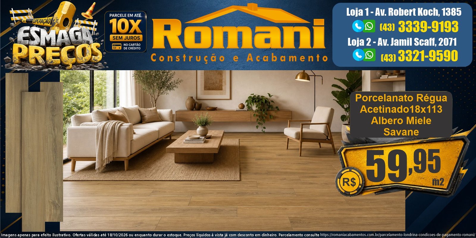Esmaga Precos - Porcelanato Regua Acetinado 18x113 Albero Miele Savane