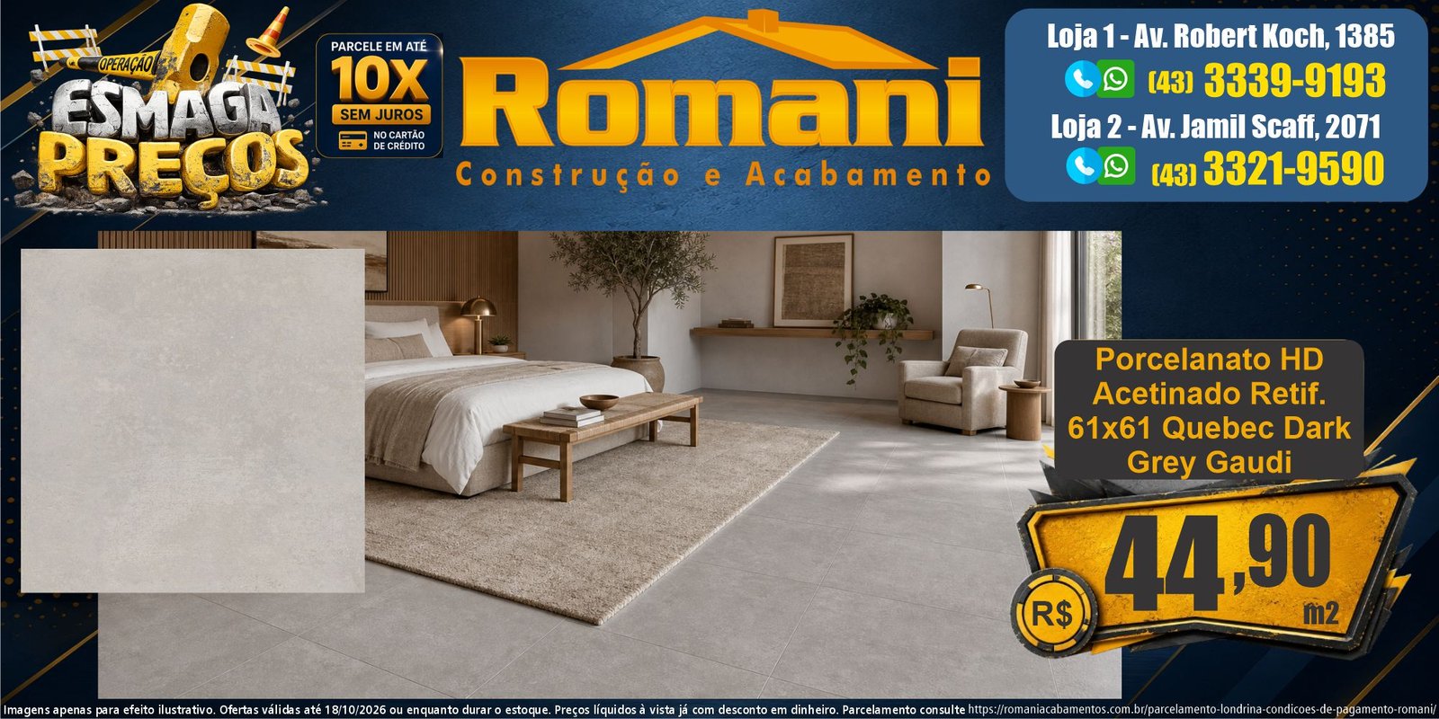 Esmaga Precos - Porcelanato HD Acetinado 61x61 Quebec Dark Grey Gaudi