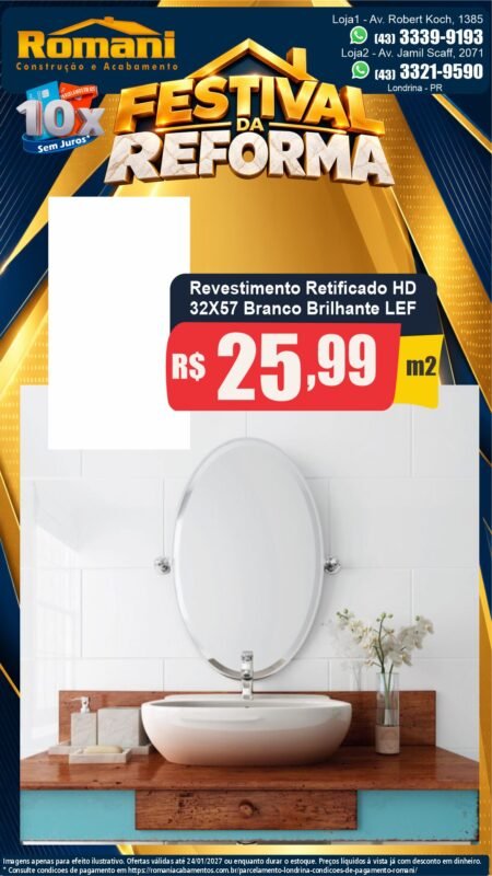 Stories Revestimento branco brilhante 32x57 LEF — Festival da Reforma Romani