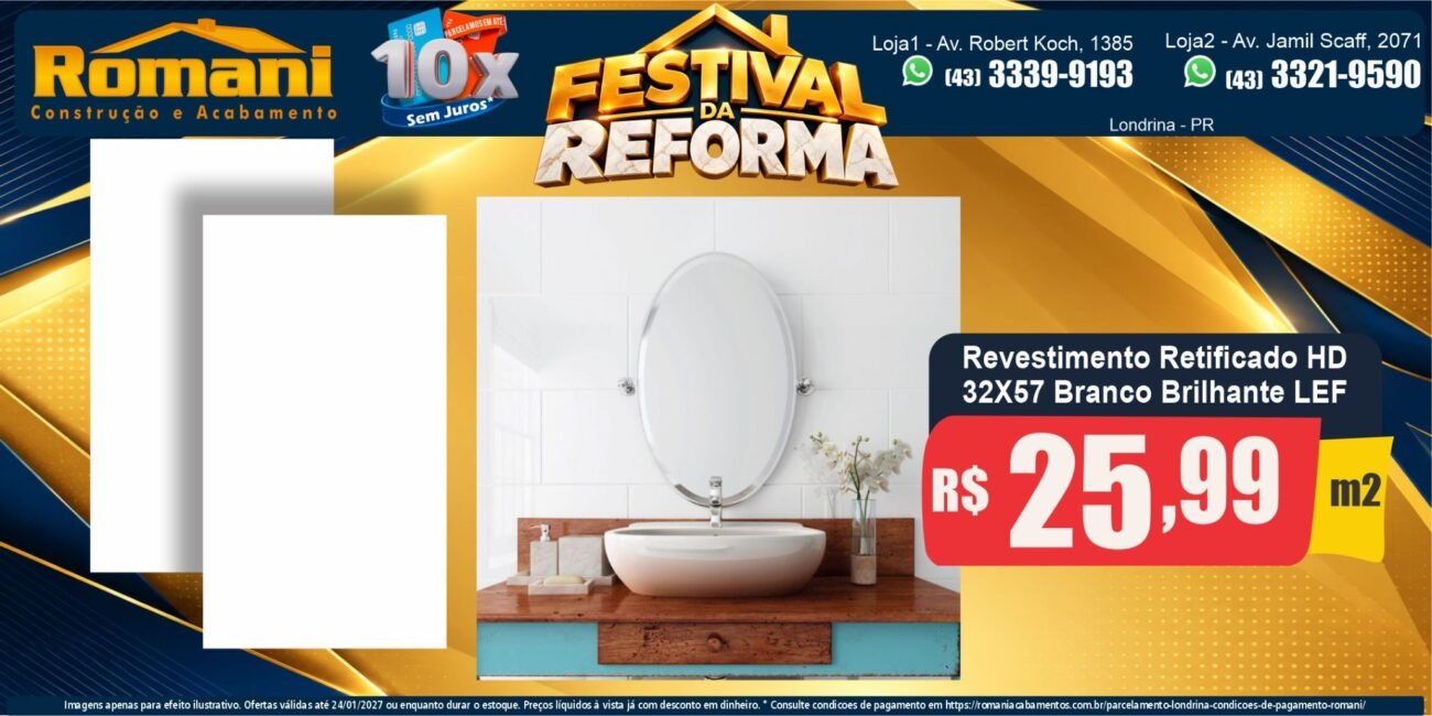Banner horizontal Revestimento branco brilhante 32x57 LEF — Festival da Reforma Romani