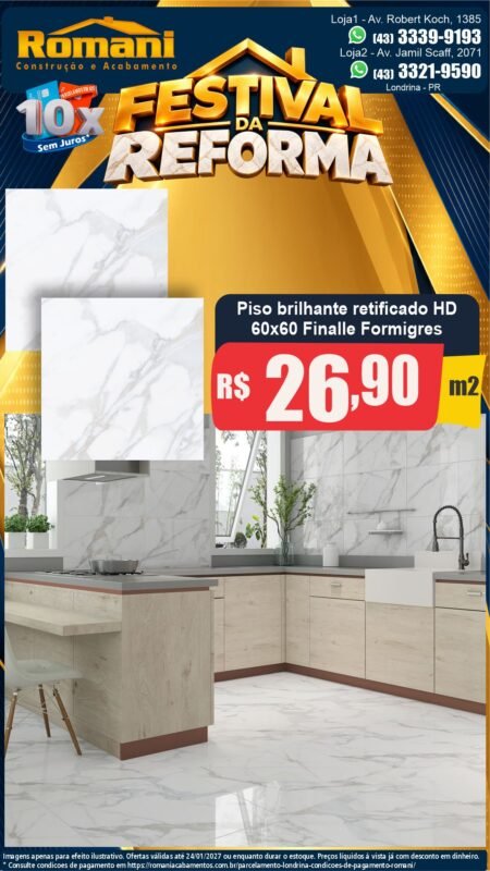 Stories Piso Finalle brilhante 60x60 Formigres R$ 26,90/m² — Festival da Reforma Romani