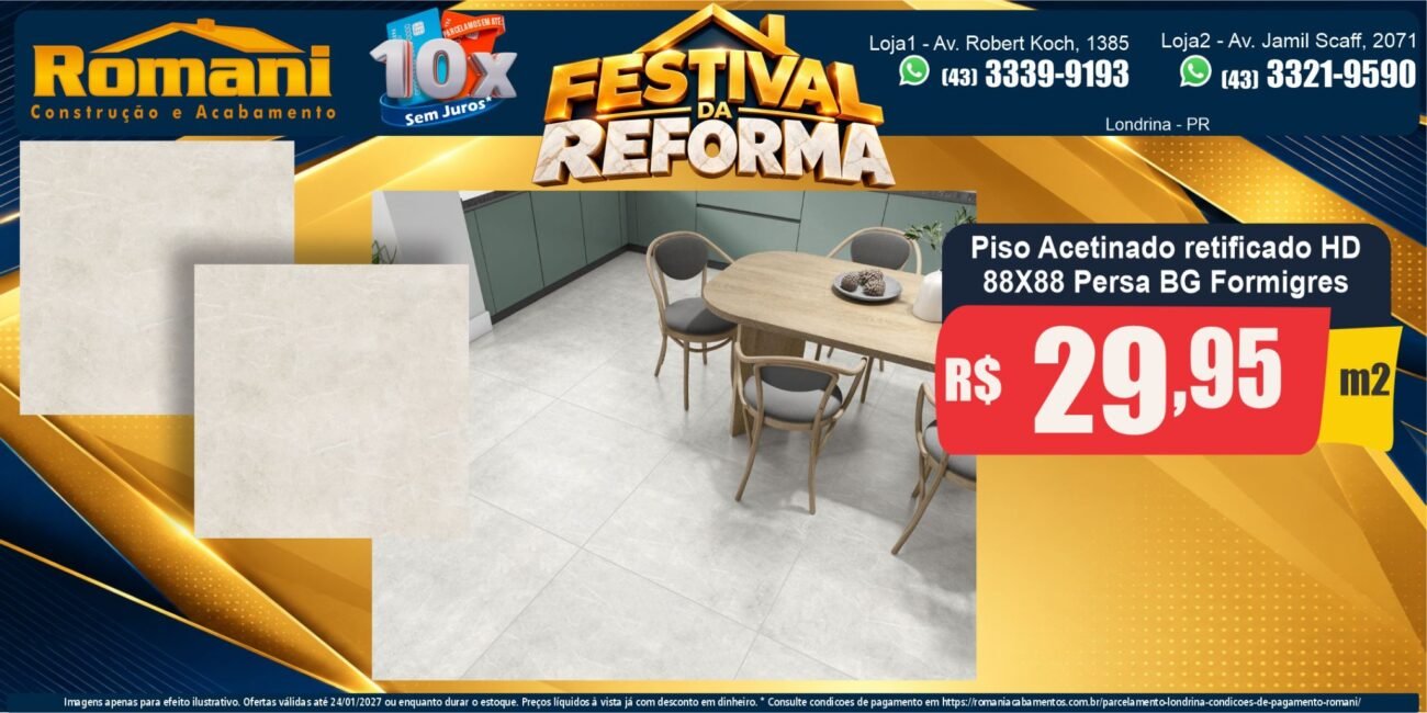 Banner horizontal Piso Persa bege mate 88x88 Formigres — Festival da Reforma Romani