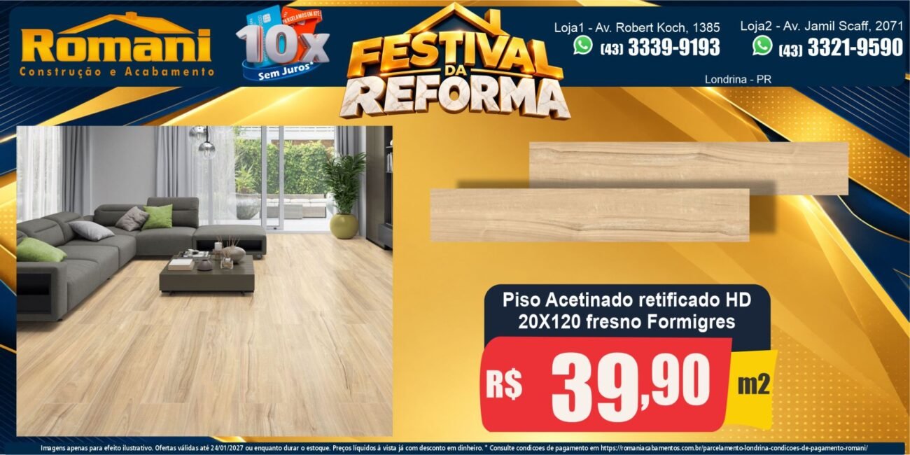 Banner horizontal Piso régua Fresno claro mate 20x120 Formigres — Festival da Reforma Romani