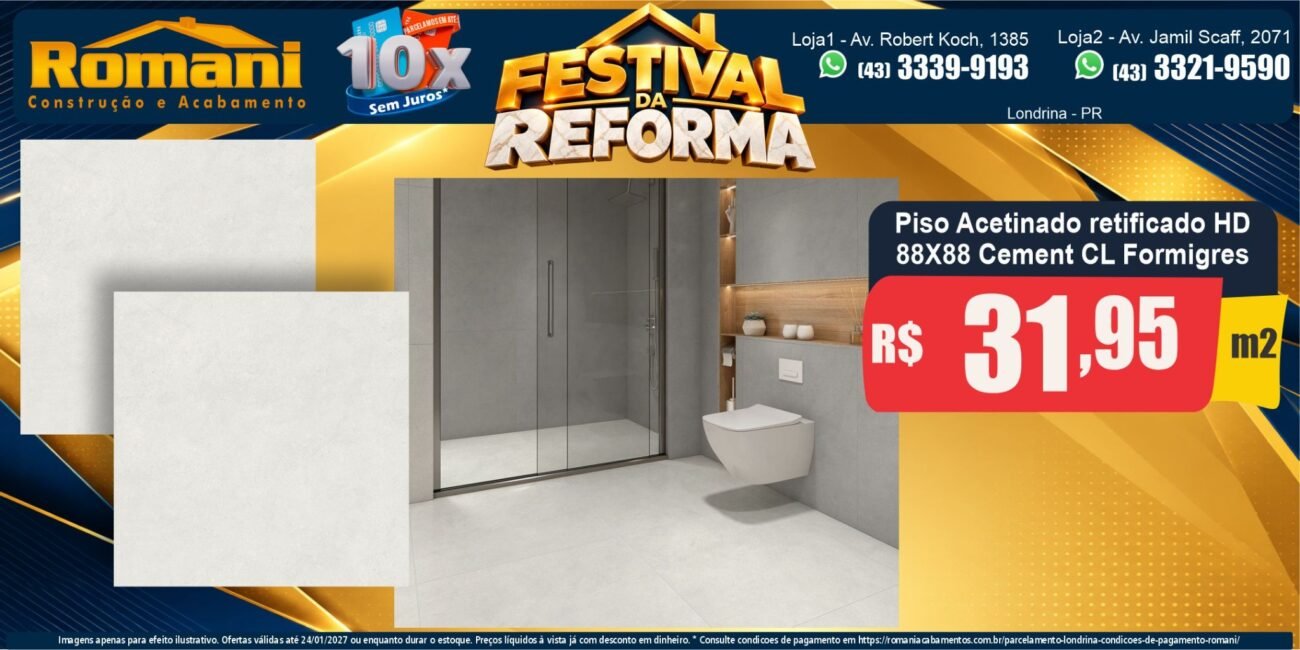 Banner horizontal Piso Cement Clear mate 88x88 Formigres — Festival da Reforma Romani