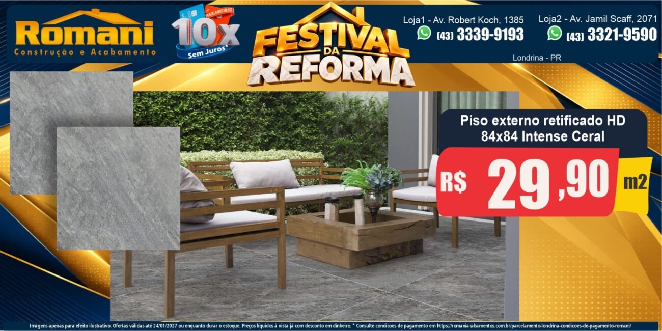 Banner horizontal Piso Intense retificado 84x84 Ceral — Festival da Reforma Romani