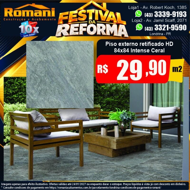 Piso Intense retificado 84x84 Ceral — Festival da Reforma Romani, Londrina