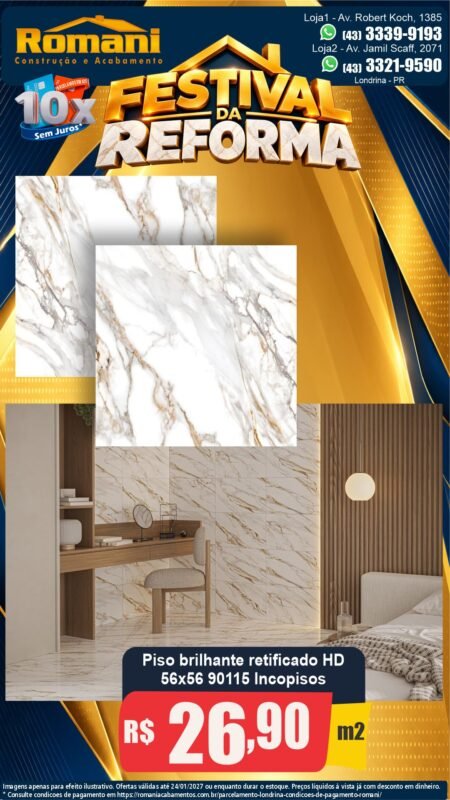 Stories Piso 90115 retificado 56x56 Incopisos R$ 26,90/m² — Festival da Reforma Romani
