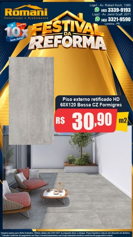 Stories Piso Bossa cinza granilhado 60x120 Formigres — Festival da Reforma Romani