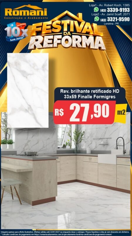 Stories Revestimento Finalle brilhante 33x59 Formigres R$ 27,90/m² — Festival da Reforma Romani