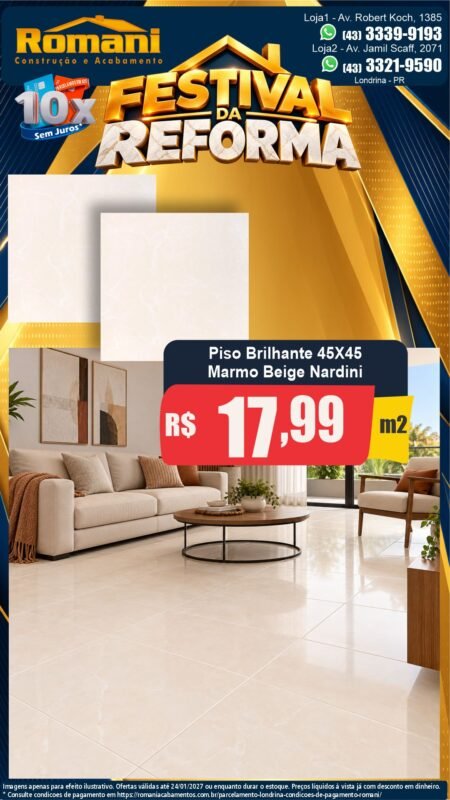 Stories Piso Marmo Beige 45x45 Nardini R$ 17,99/m² — Festival da Reforma Romani