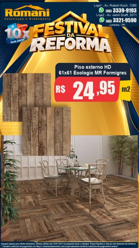 Stories Piso Ecologic MR 61x61 Formigres R$ 24,95/m² — Festival da Reforma Romani