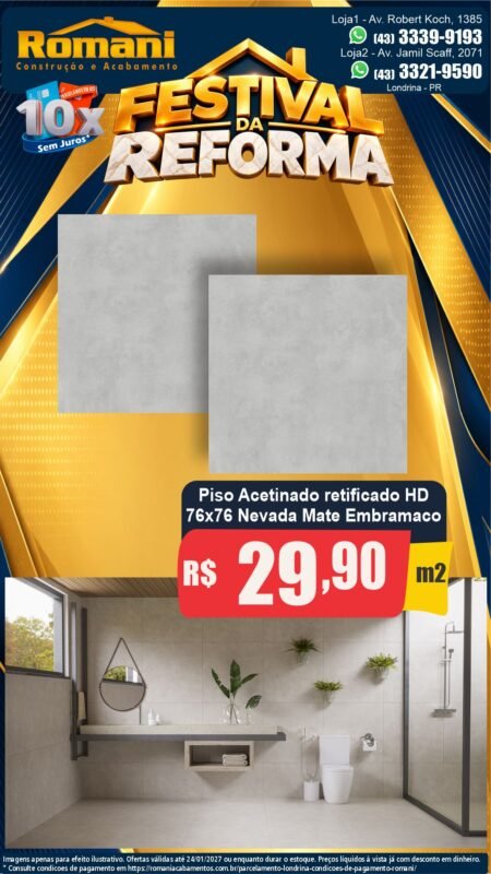 Stories Piso Nevada Mate Plus 76x76 Embramaco R$ 29,90/m² — Festival da Reforma Romani