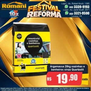 Festival da Reforma — Argamassa 20kg cozinhas e banheiros cinza Quartzolit por R$ 19,90