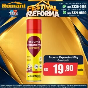 Festival da Reforma — Espuma Expansiva spray 500ml (340g) Quartzolit por R$ 19,90
