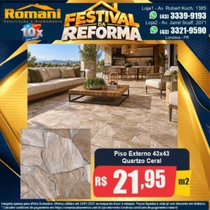Festival da Reforma — Piso Externo 43x43 Quartzo Ceral por R$ 21,95/m²