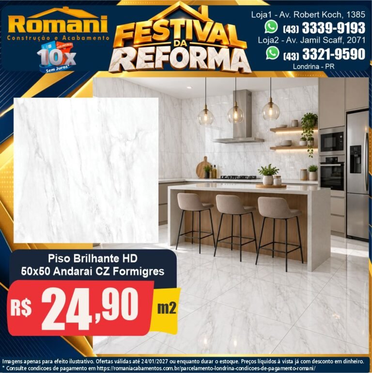 Festival da Reforma — Andaraí Cinza Formigres 50x50 · Brilhante · Interno por R$ 24,90/m²