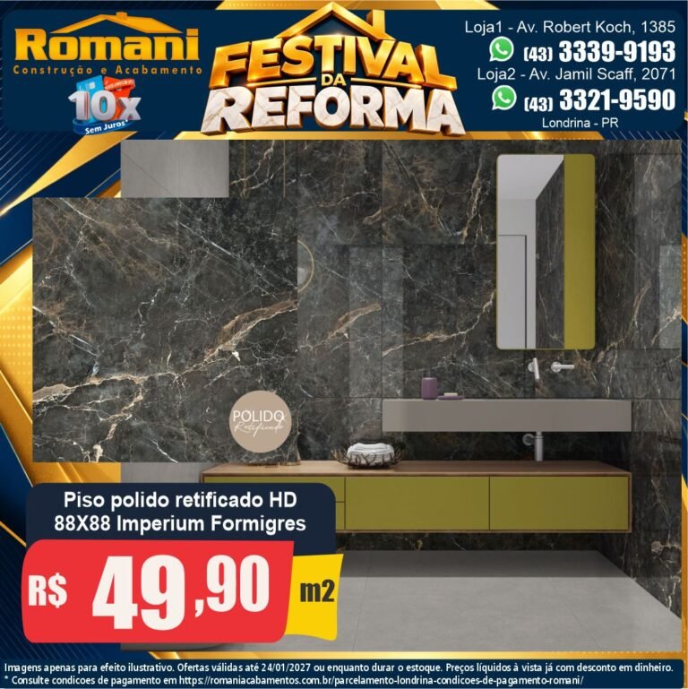 Festival da Reforma — Imperium Dark Formigres 88x88 · Polido · Interno por R$ 49,90/m²