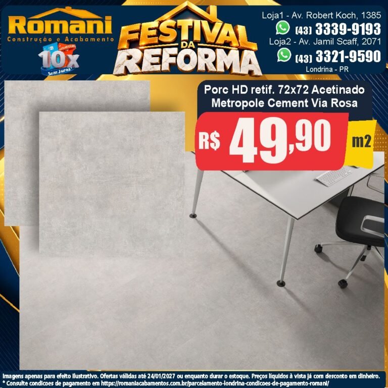 Festival da Reforma — Metropole Cement Via Rosa 72x72 · Acetinado · Interno por R$ 49,90/m²